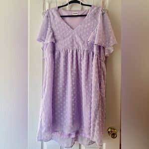 ARULA Lilac Dress with Floral Texture Ruffle sleeves and Empire Waist